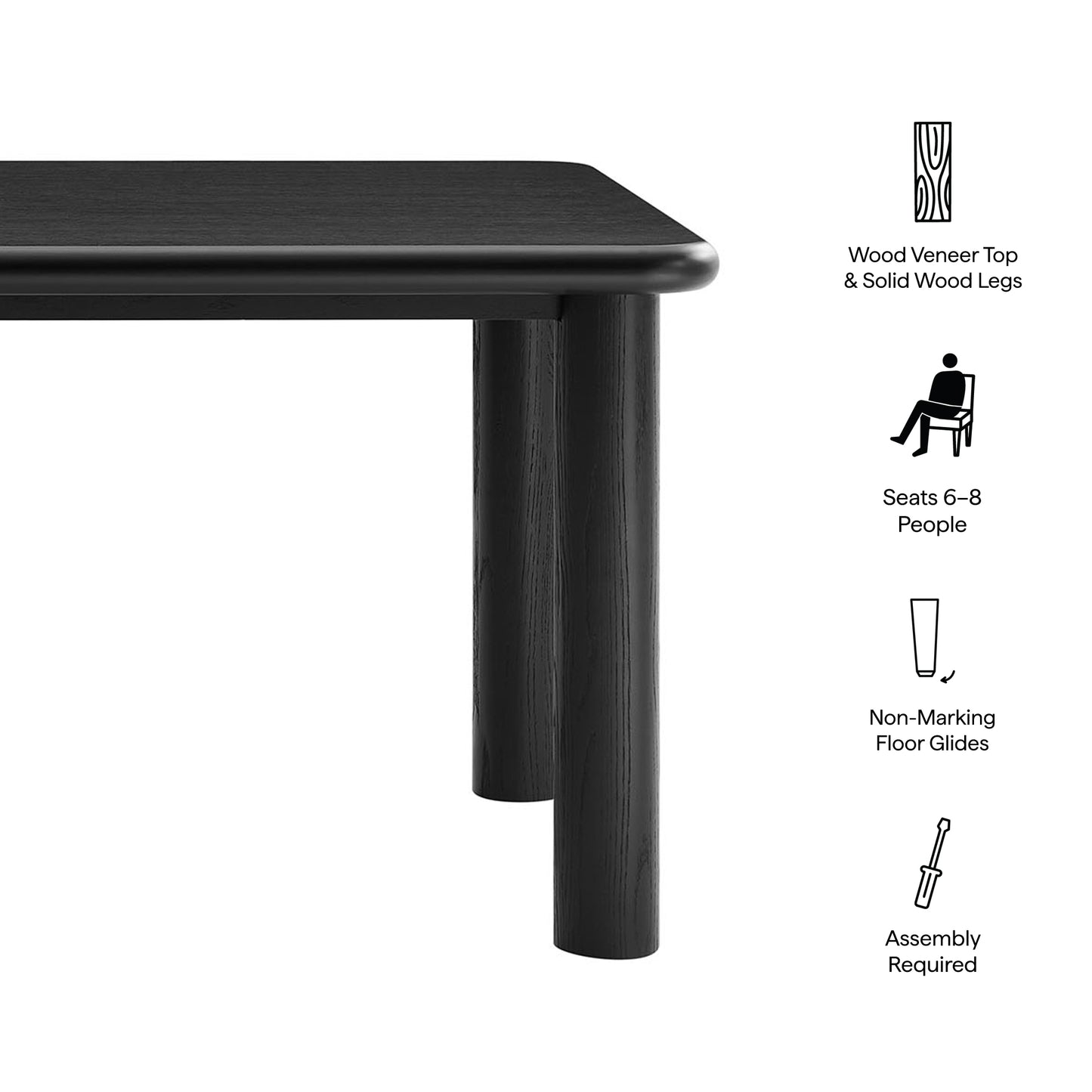 Wells 72" Rectangular Oak Wood Dining Table in Black