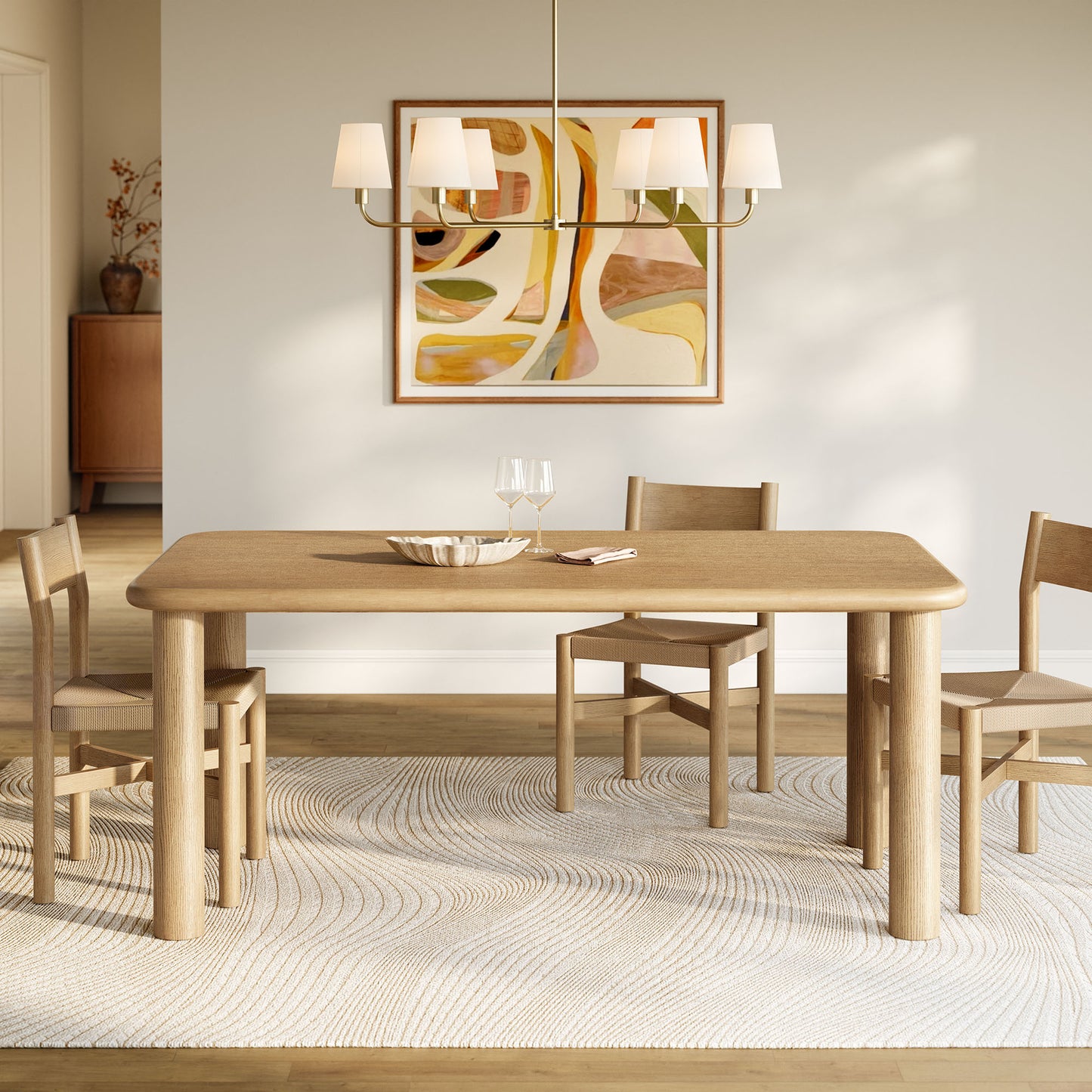 Wells 72" Rectangular Oak Wood Dining Table in Weathered Oak