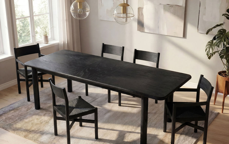 Wells 86"-105" Extendable Rectangular Oak Wood Dining Table in Black