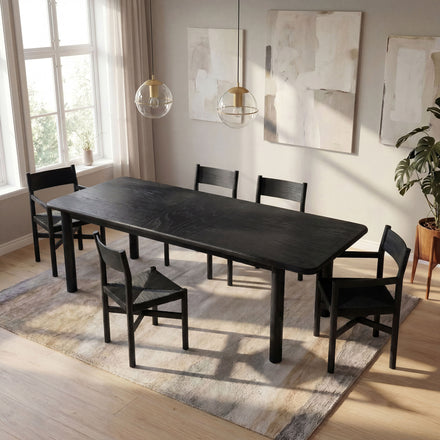 Alvia 86"-105" Extendable Rectangular Oak Wood Dining Table in Black
