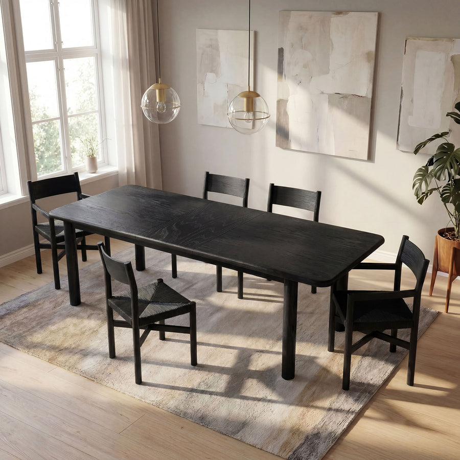 Wells 86"-105" Extendable Rectangular Oak Wood Dining Table in Black