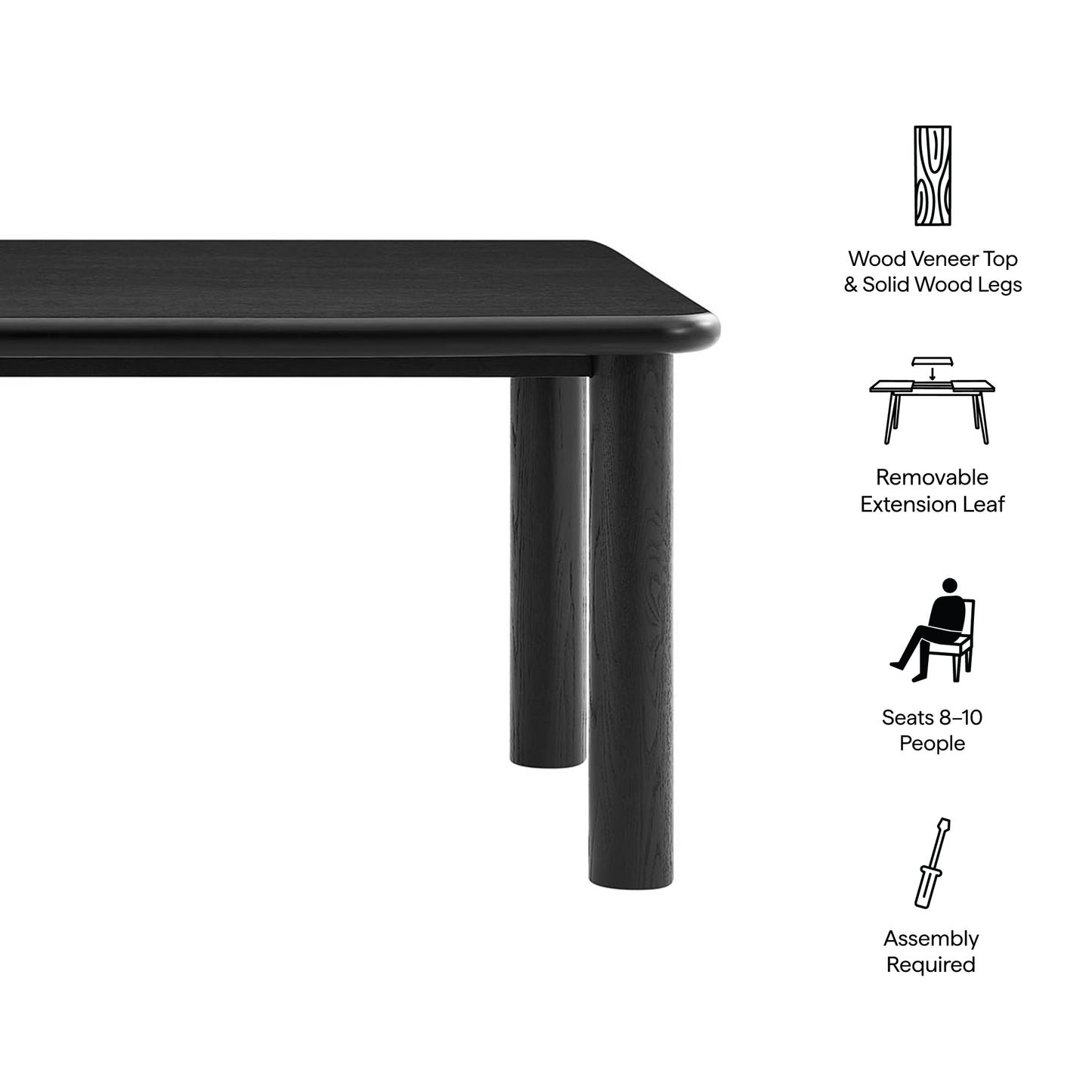 Wells 86"-105" Extendable Rectangular Oak Wood Dining Table in Black