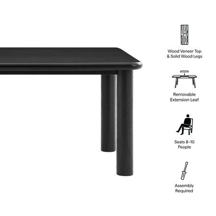 Alvia 86"-105" Extendable Rectangular Oak Wood Dining Table in Black