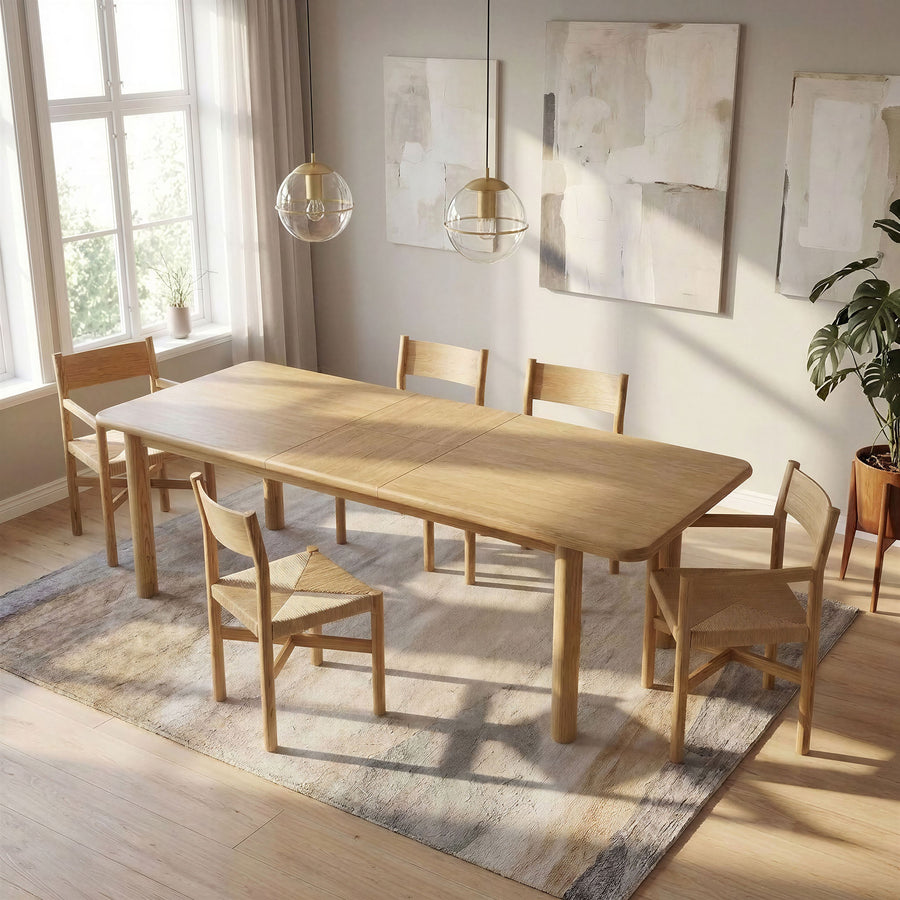 Wells 86"-105" Extendable Rectangular Oak Wood Dining Table in Weathered Oak