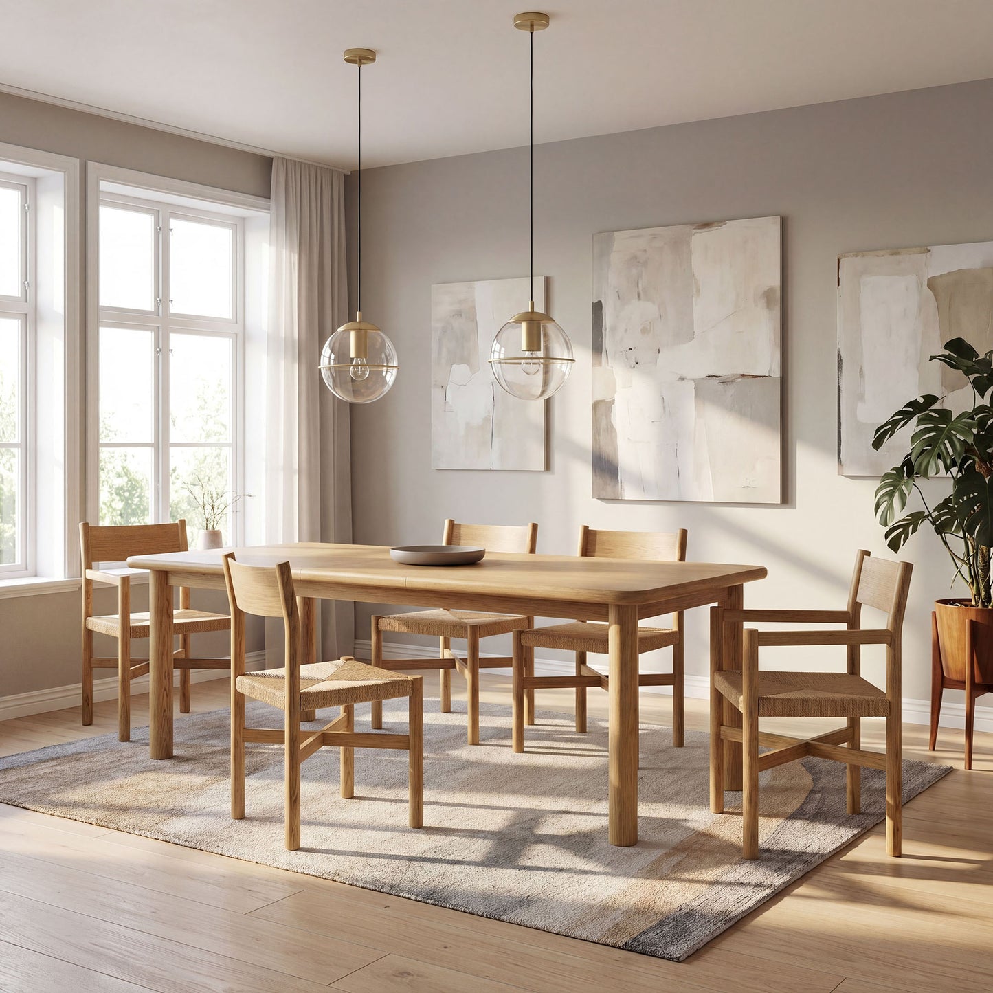Wells 86"-105" Extendable Rectangular Oak Wood Dining Table in Weathered Oak