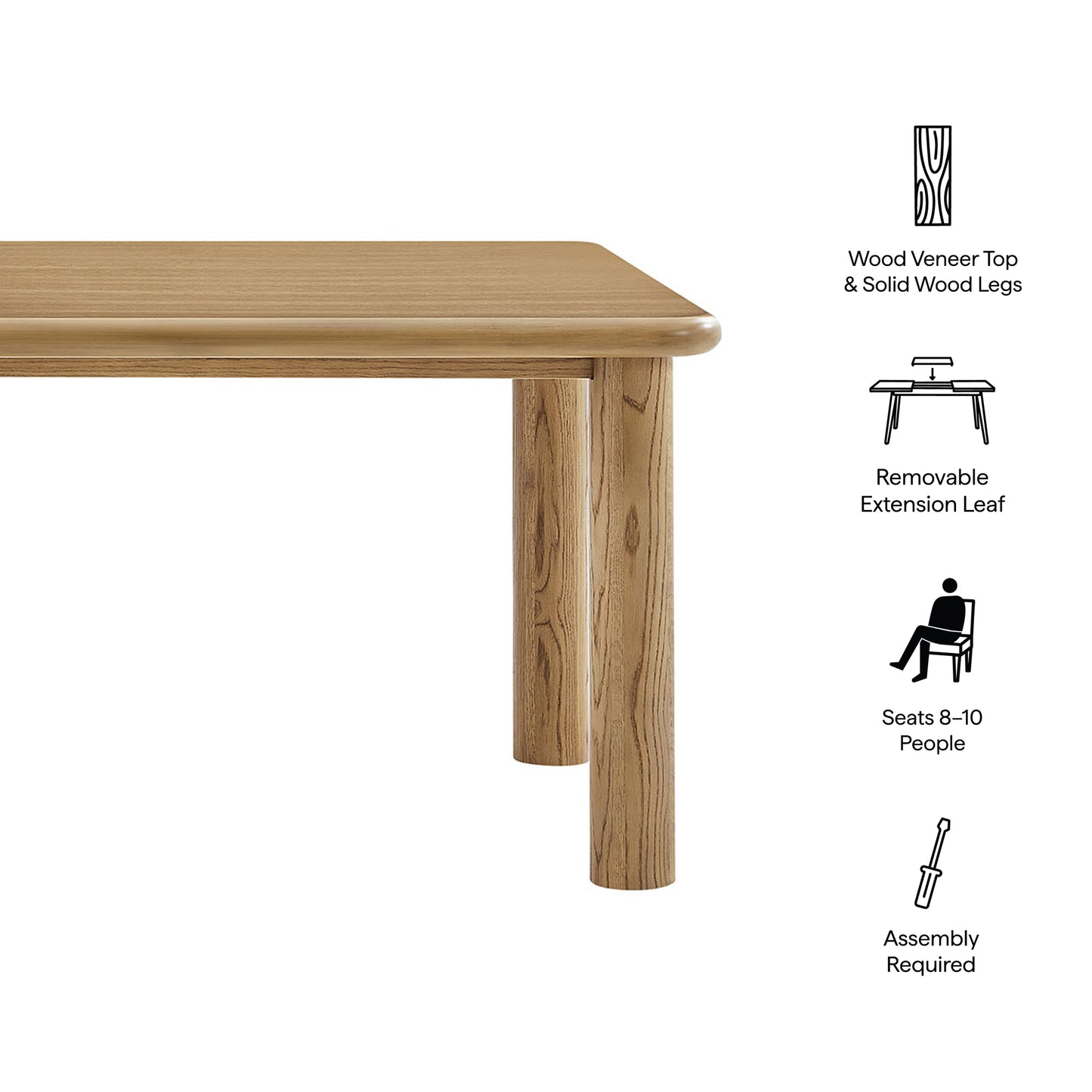 Wells 86"-105" Extendable Rectangular Oak Wood Dining Table in Weathered Oak