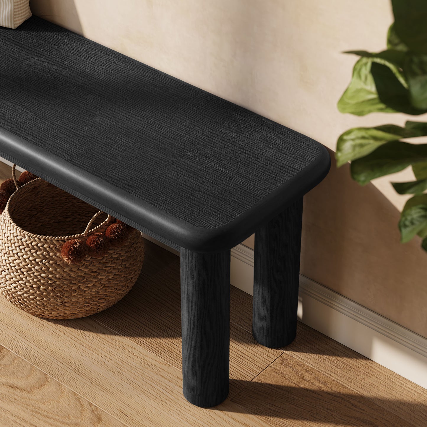 Wells 58" Oak Wood Bench in Black