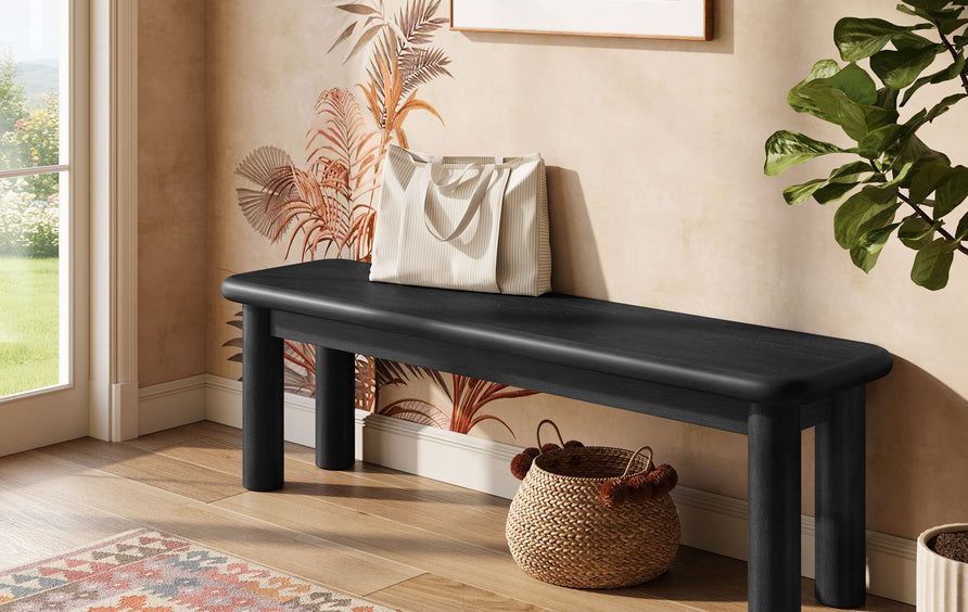 Wells 58" Oak Wood Bench in Black