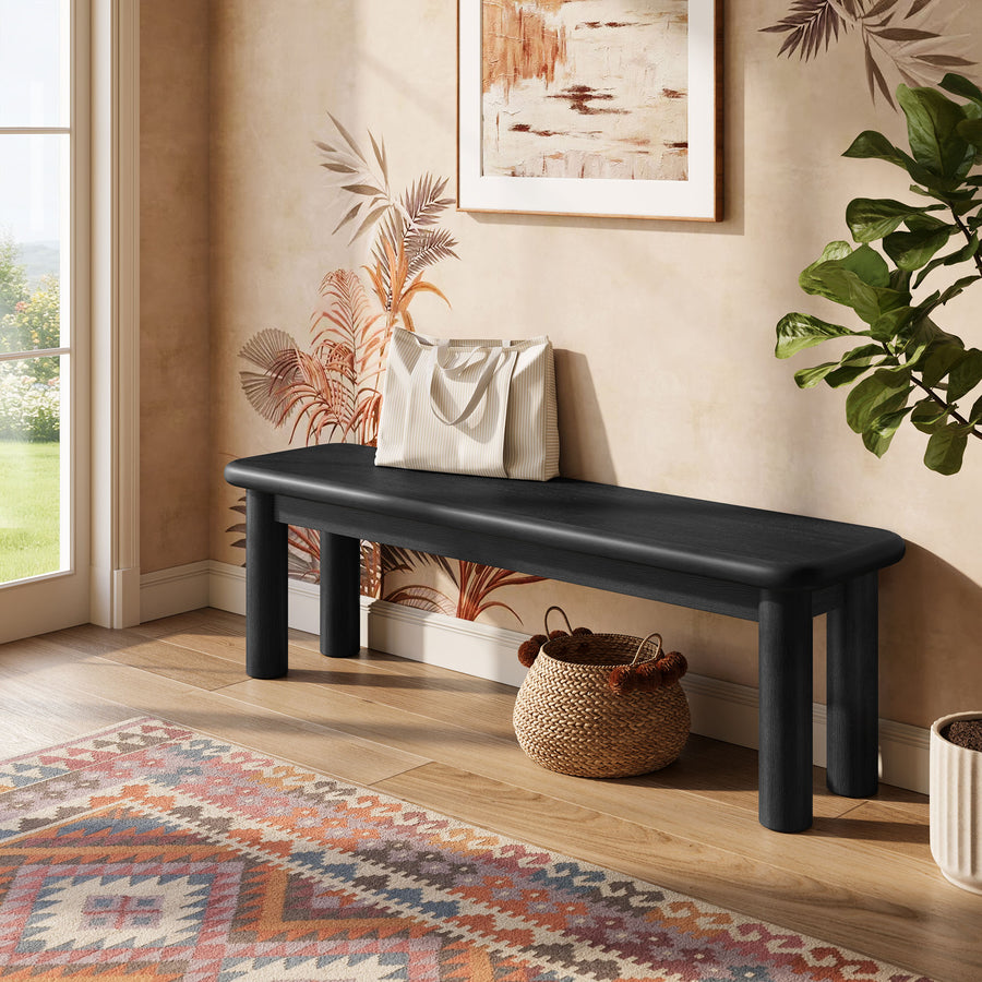 Wells 58" Oak Wood Bench in Black