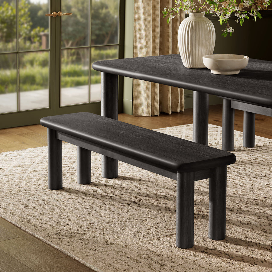 Wells 58" Oak Wood Bench in Black