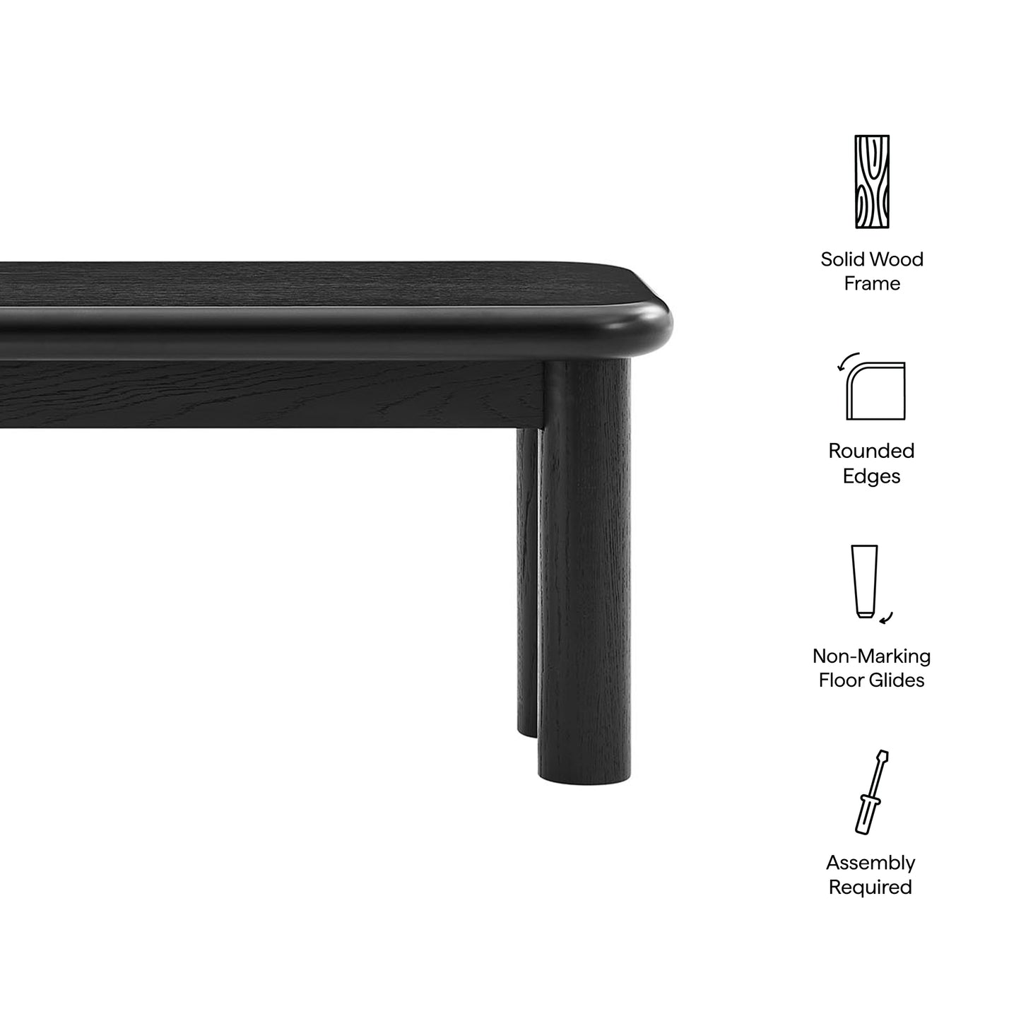 Wells 58" Oak Wood Bench in Black
