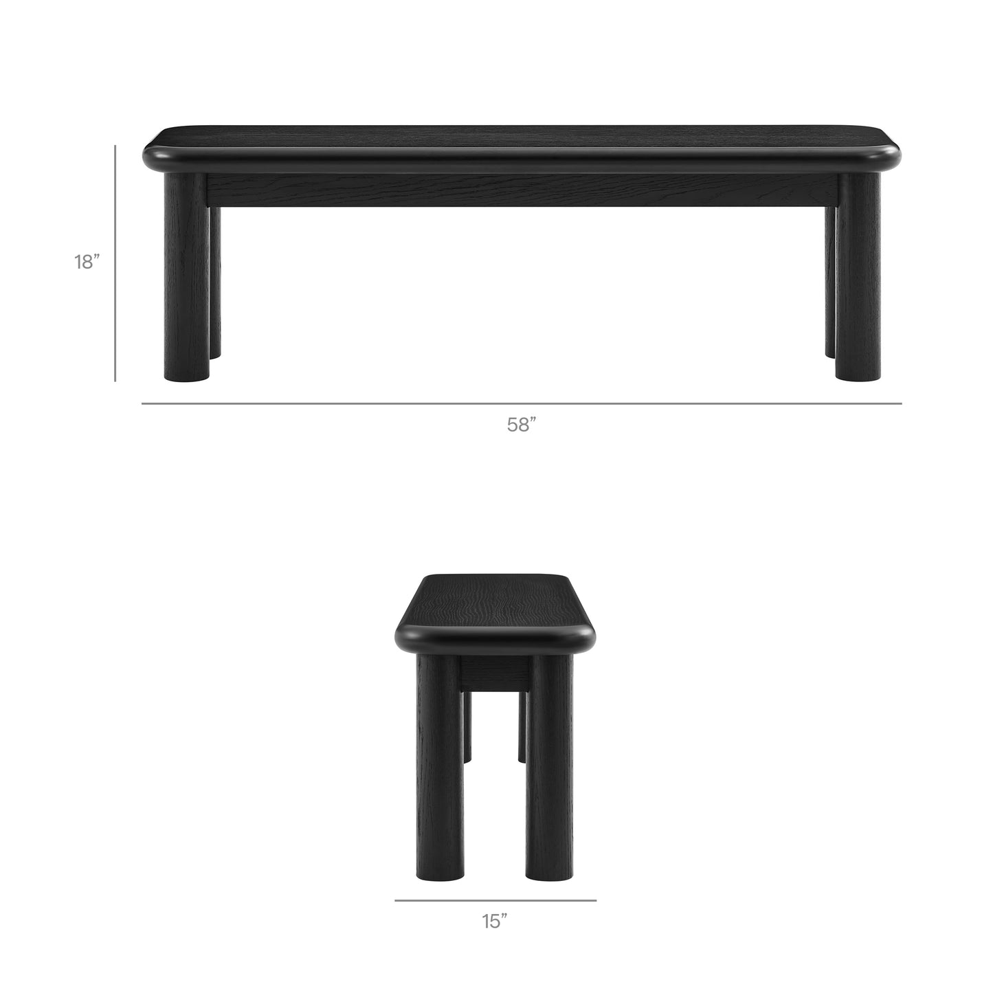Wells 58" Oak Wood Bench in Black