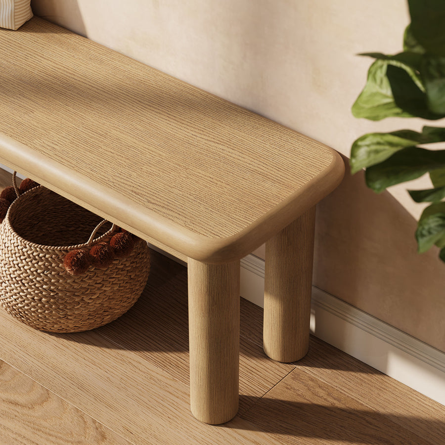 Wells 58" Oak Wood Bench in Weathered Oak