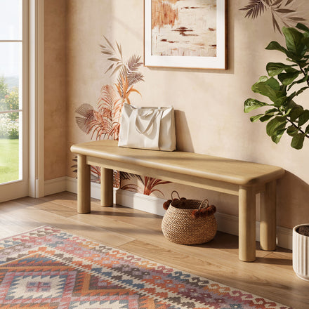 Alvia 58" Oak Wood Bench in Weathered Oak