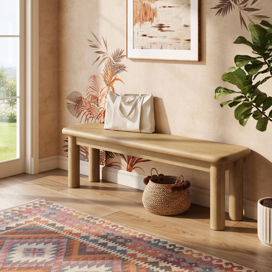 Wells 58" Oak Wood Bench in Weathered Oak