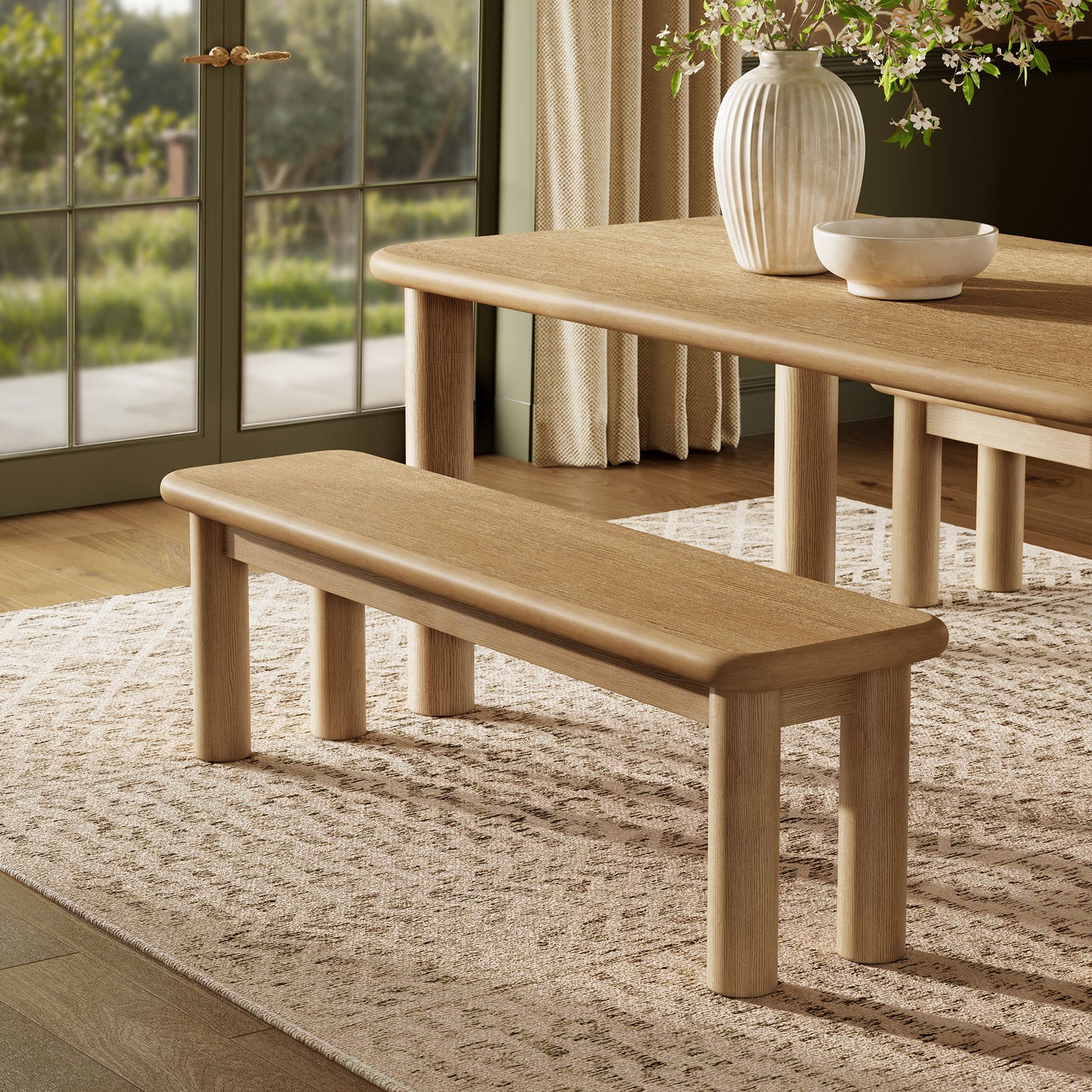 Wells 58" Oak Wood Bench in Weathered Oak