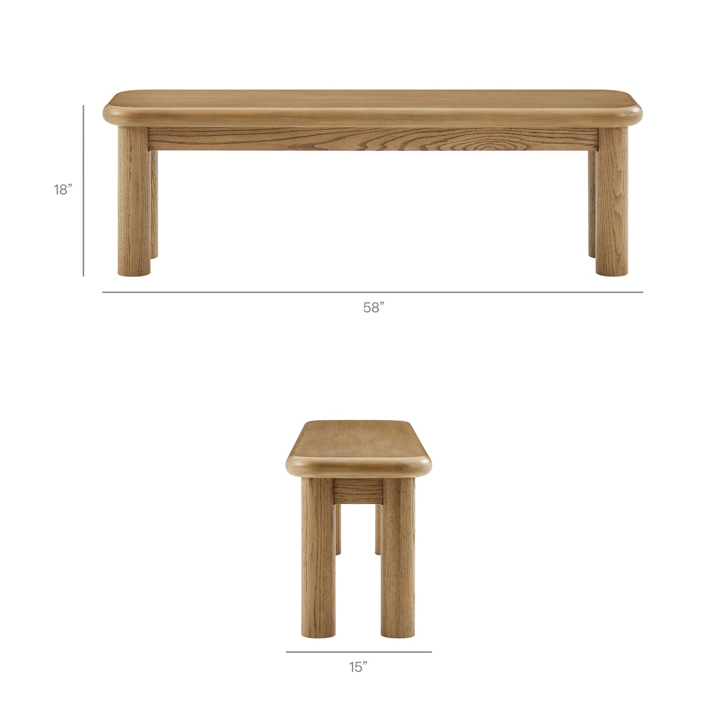 Wells 58" Oak Wood Bench in Weathered Oak