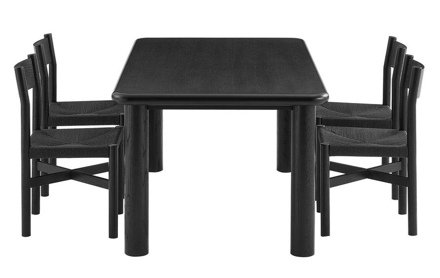 Wells 5-Piece Oak Wood Dining Table and Chairs Set in Black