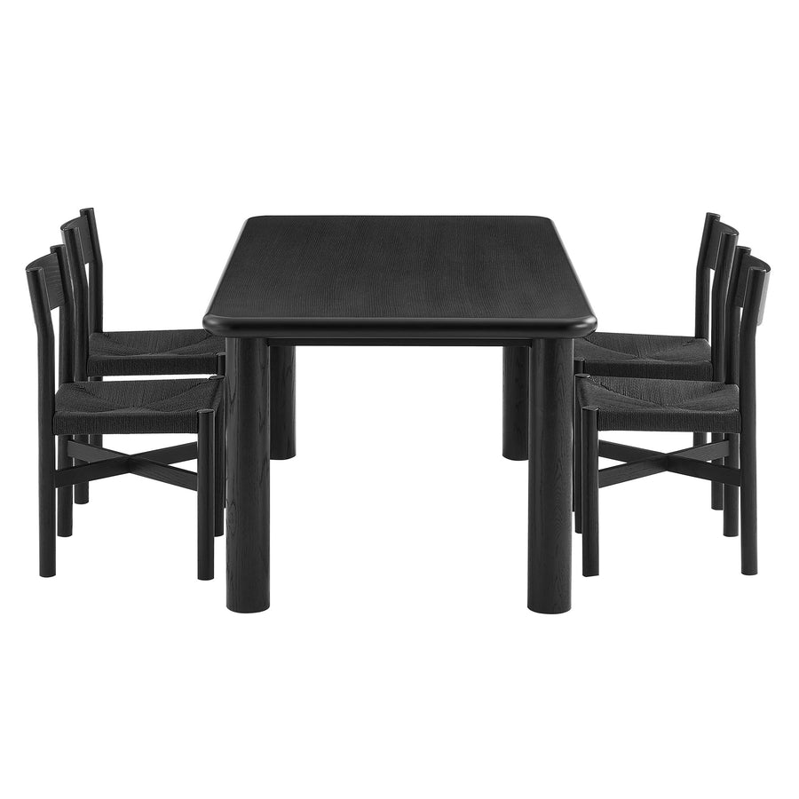 Wells 5-Piece Oak Wood Dining Table and Chairs Set in Black