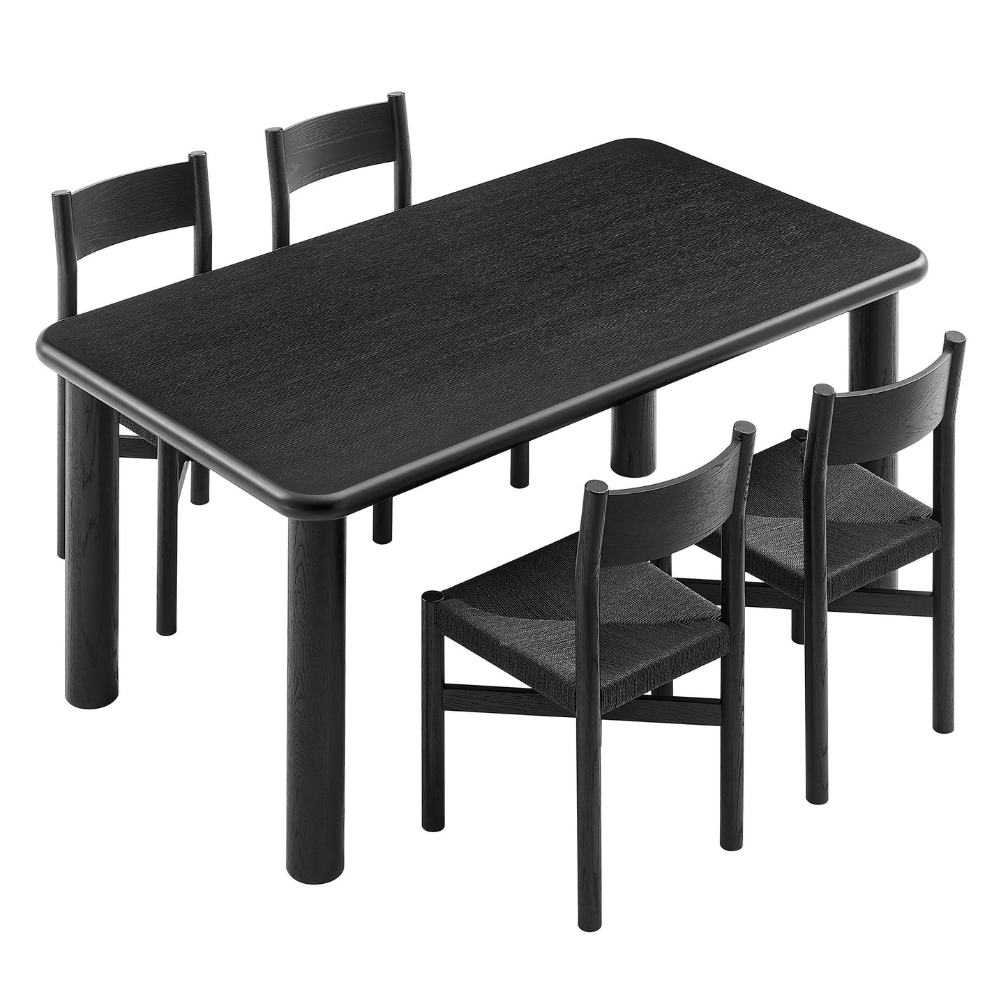 Wells 5-Piece Oak Wood Dining Table and Chairs Set in Black
