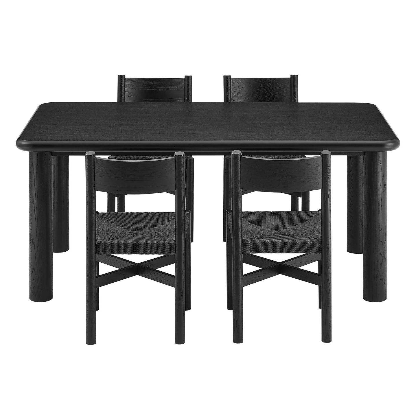 Wells 5-Piece Oak Wood Dining Table and Chairs Set in Black