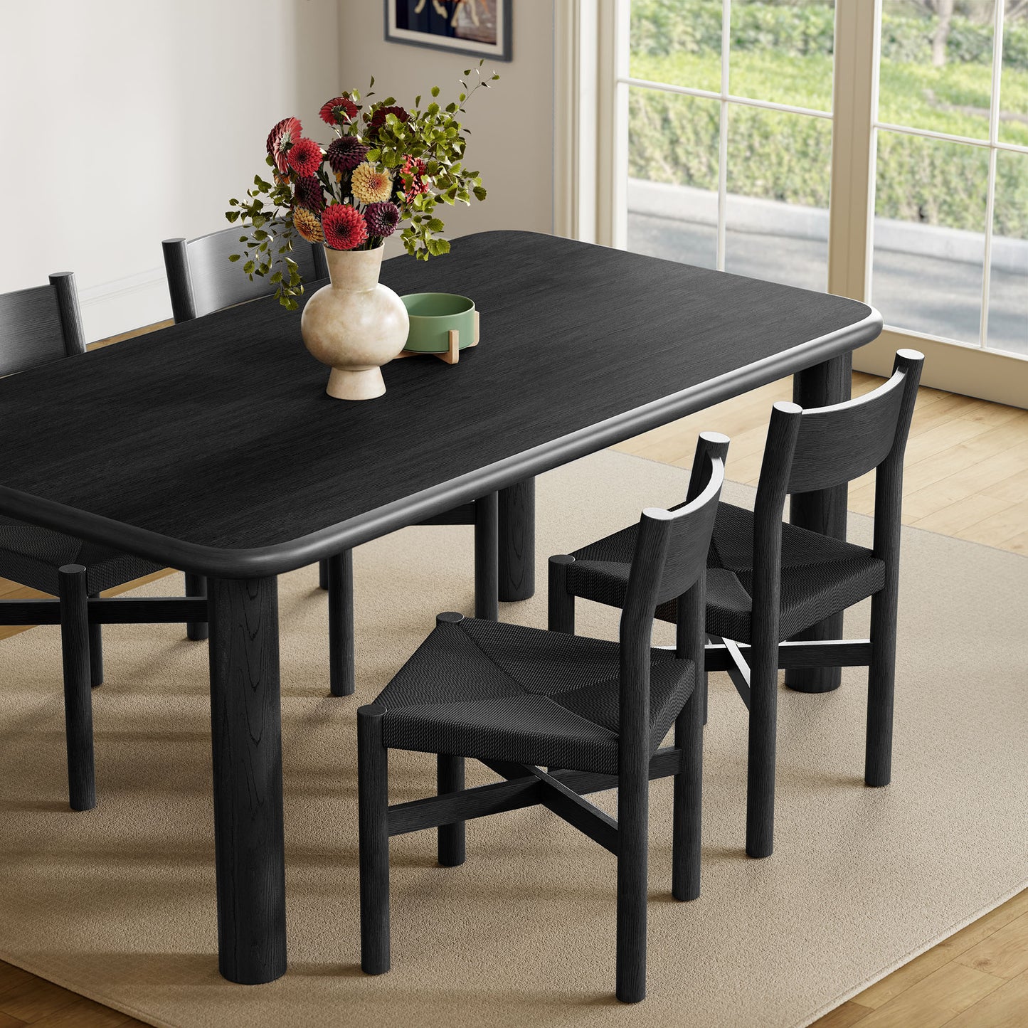 Wells 5-Piece Oak Wood Dining Table and Chairs Set in Black