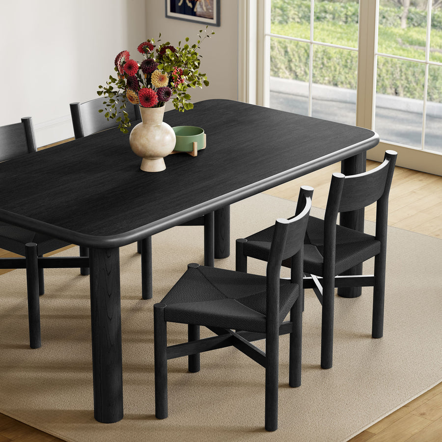Wells 5-Piece Oak Wood Dining Table and Chairs Set in Black