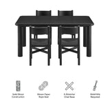 Wells 5-Piece Oak Wood Dining Table and Chairs Set in Black