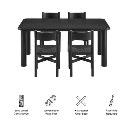 Alvia 5-Piece Oak Wood Dining Table and Chairs Set in Black