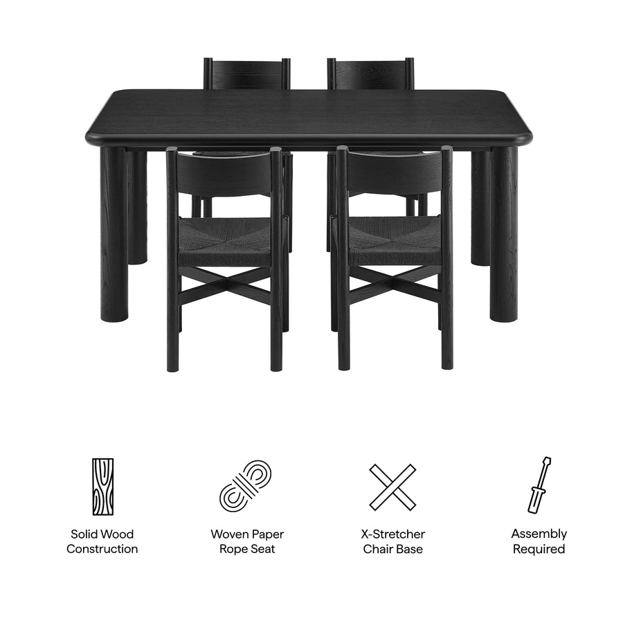 Wells 5-Piece Oak Wood Dining Table and Chairs Set in Black