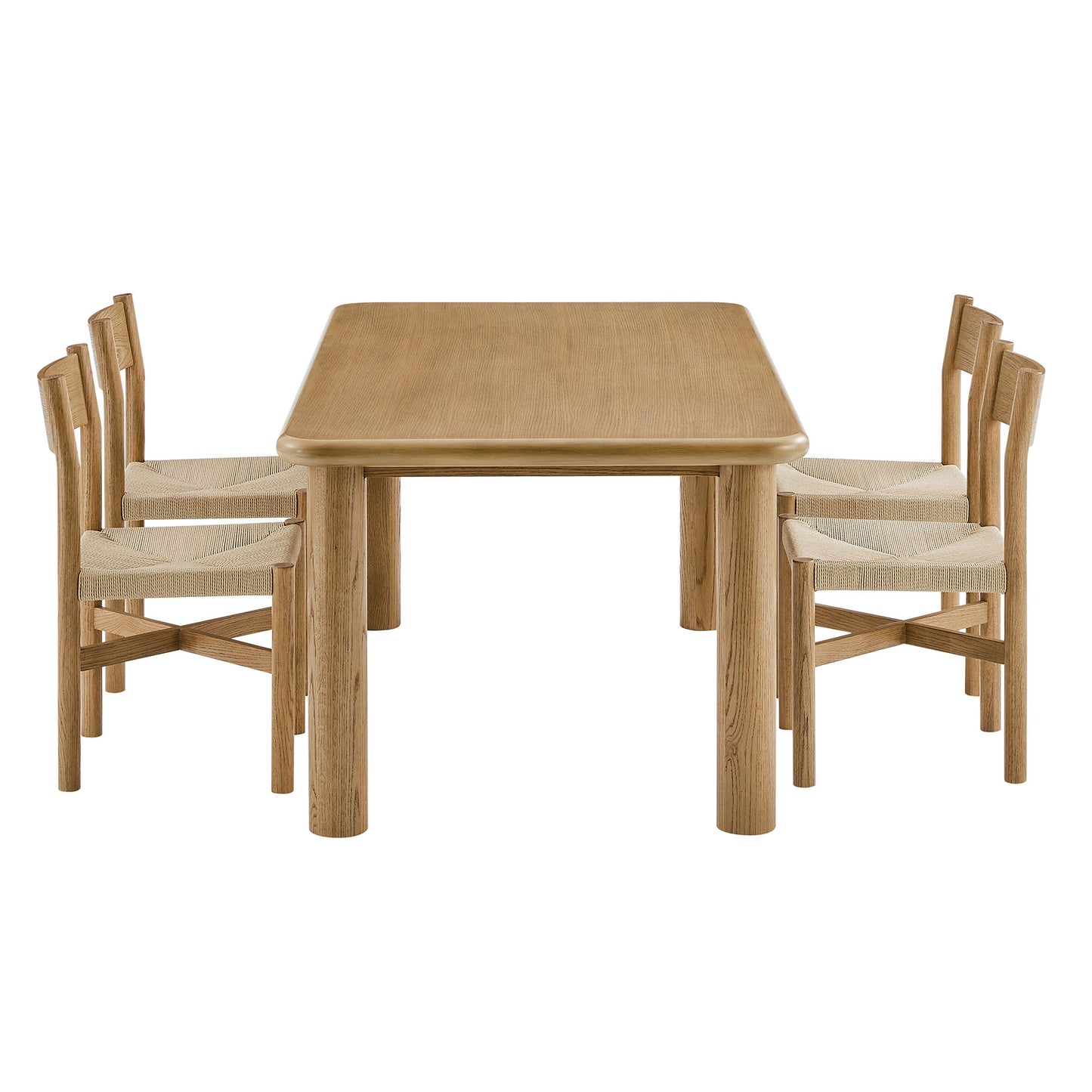 Wells 5-Piece Oak Wood Dining Table and Chairs Set in Weathered Oak