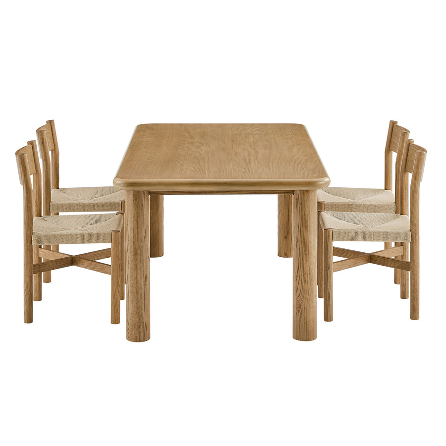 Wells 5-Piece Oak Wood Dining Table and Chairs Set in Weathered Oak