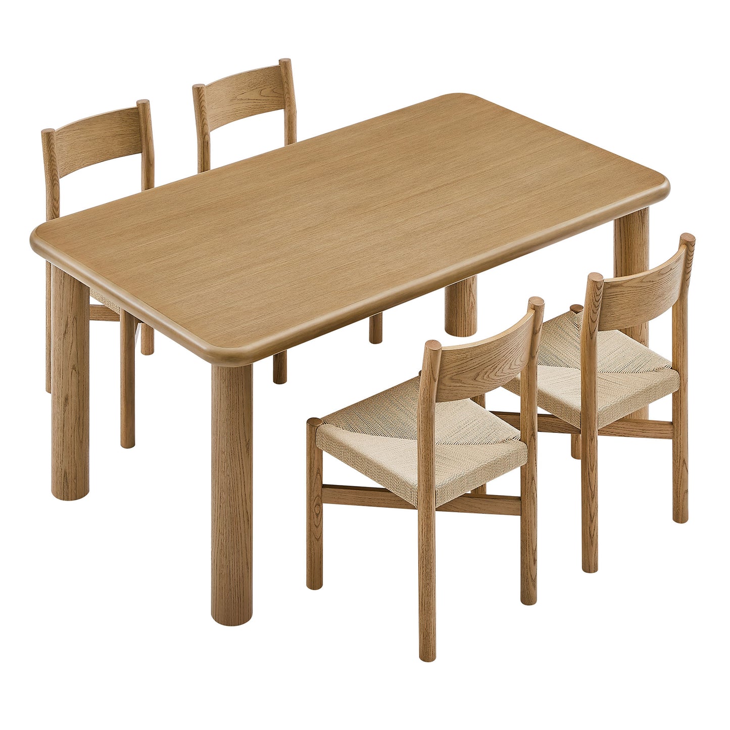 Wells 5-Piece Oak Wood Dining Table and Chairs Set in Weathered Oak
