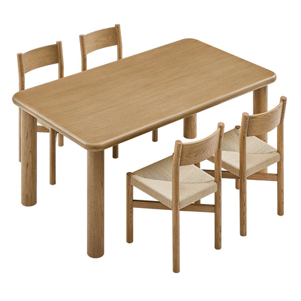 Alvia 5-Piece Oak Wood Dining Table and Chairs Set in Weathered Oak
