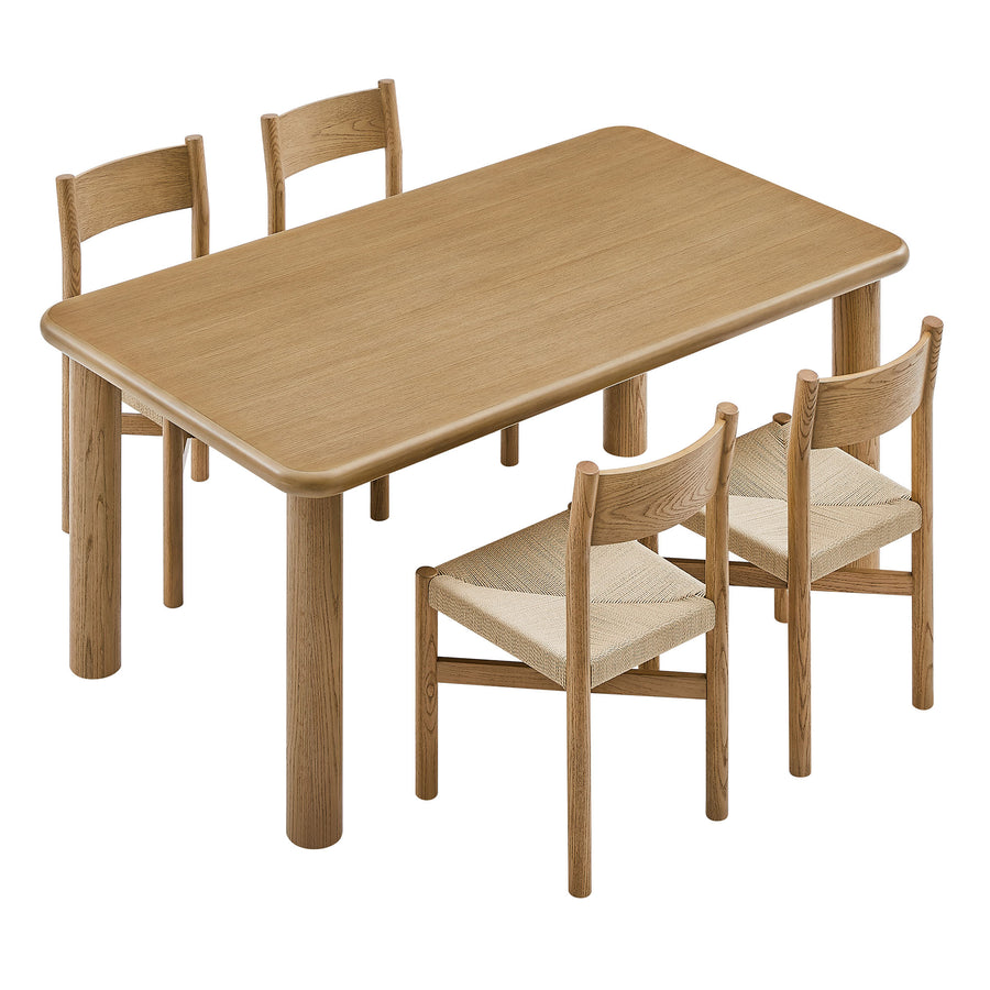 Wells 5-Piece Oak Wood Dining Table and Chairs Set in Weathered Oak
