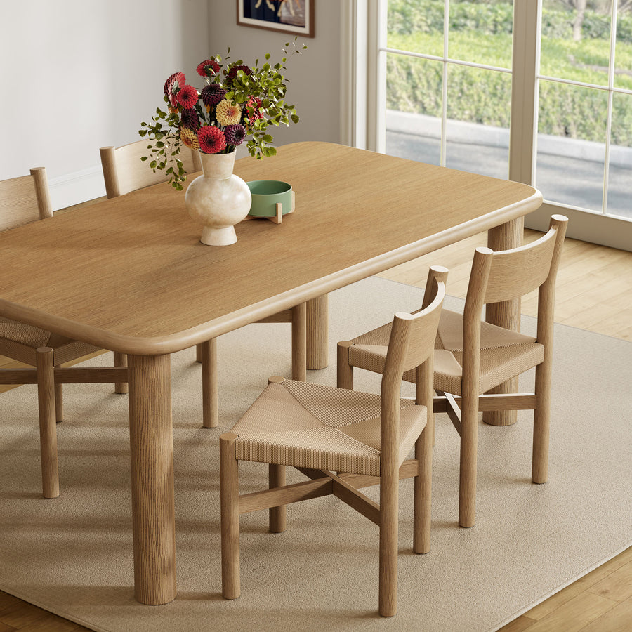 Wells 5-Piece Oak Wood Dining Table and Chairs Set in Weathered Oak