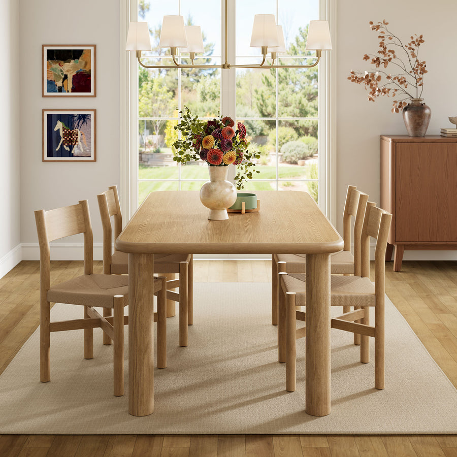 Wells 5-Piece Oak Wood Dining Table and Chairs Set in Weathered Oak