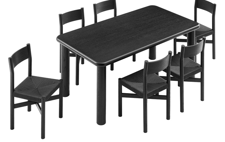 Wells 7-Piece Oak Wood Dining Table and Chairs Set in Black