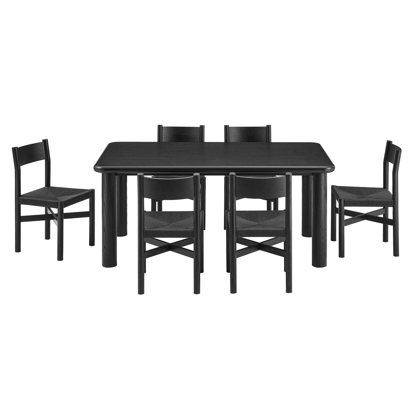 Wells 7-Piece Oak Wood Dining Table and Chairs Set in Black