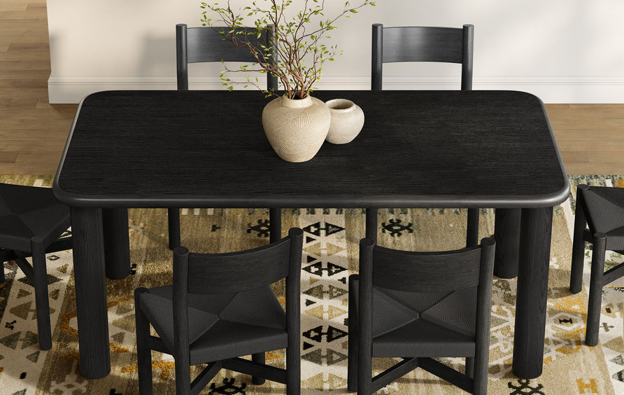 Wells 7-Piece Oak Wood Dining Table and Chairs Set in Black