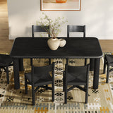 Wells 7-Piece Oak Wood Dining Table and Chairs Set in Black