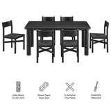 Wells 7-Piece Oak Wood Dining Table and Chairs Set in Black