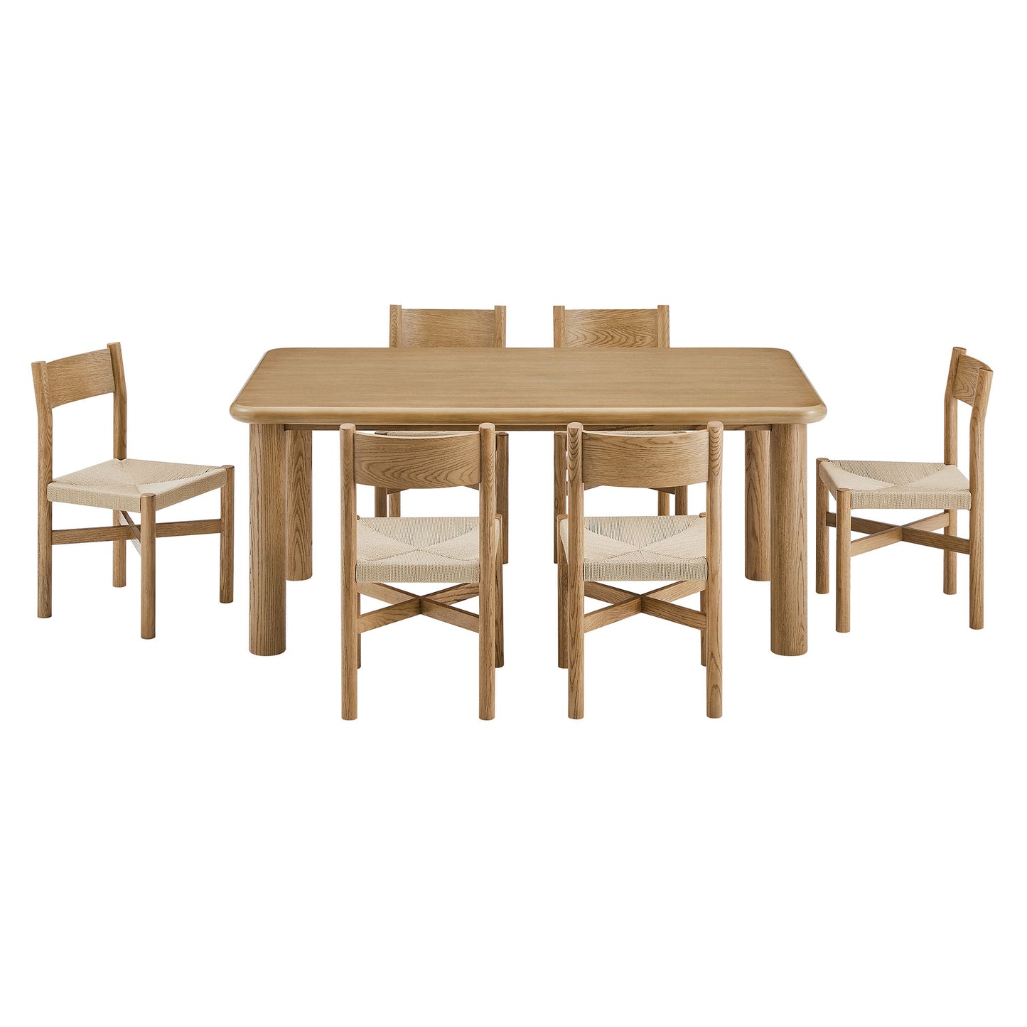 Wells 7-Piece Oak Wood Dining Table and Chairs Set in Weathered Oak