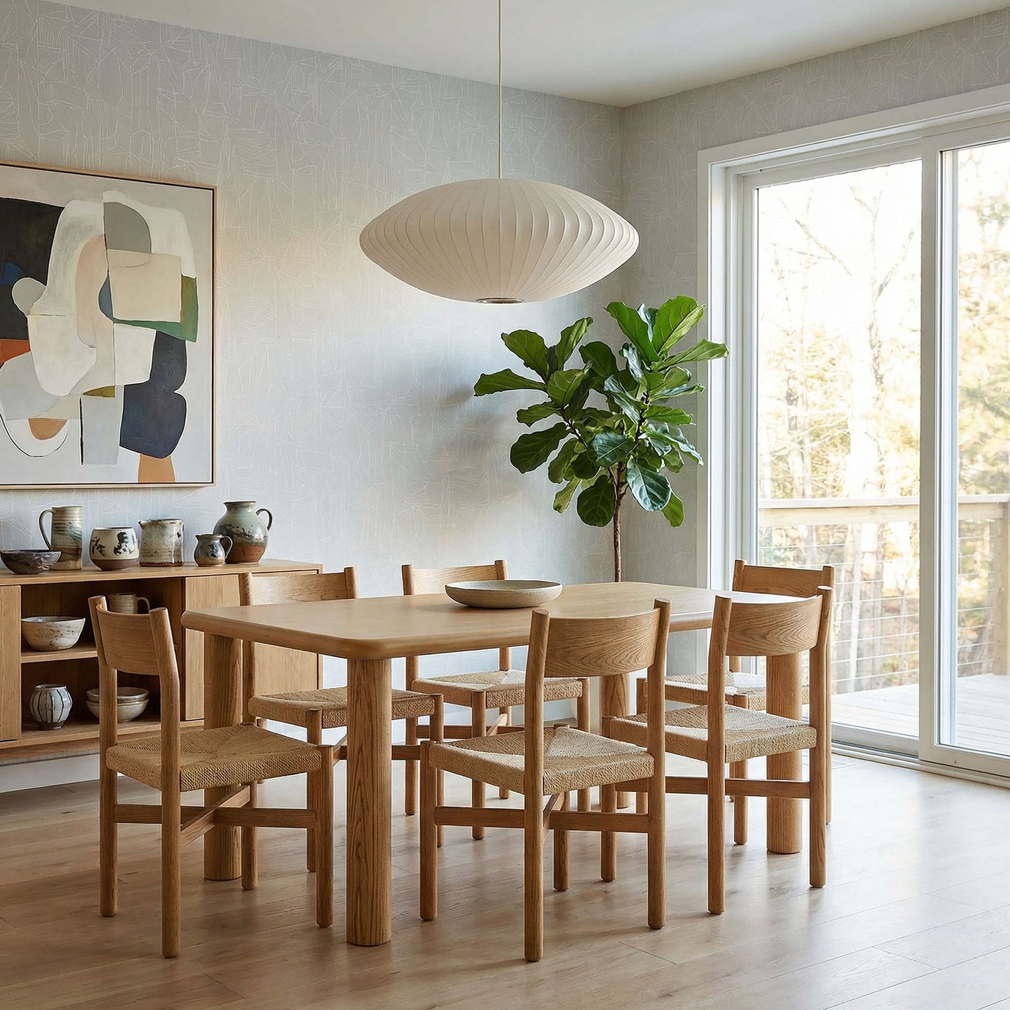Wells 7-Piece Oak Wood Dining Table and Chairs Set in Weathered Oak