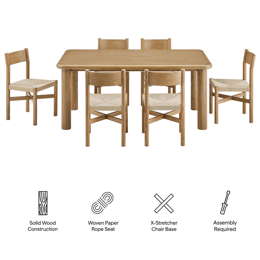 Wells 7-Piece Oak Wood Dining Table and Chairs Set in Weathered Oak