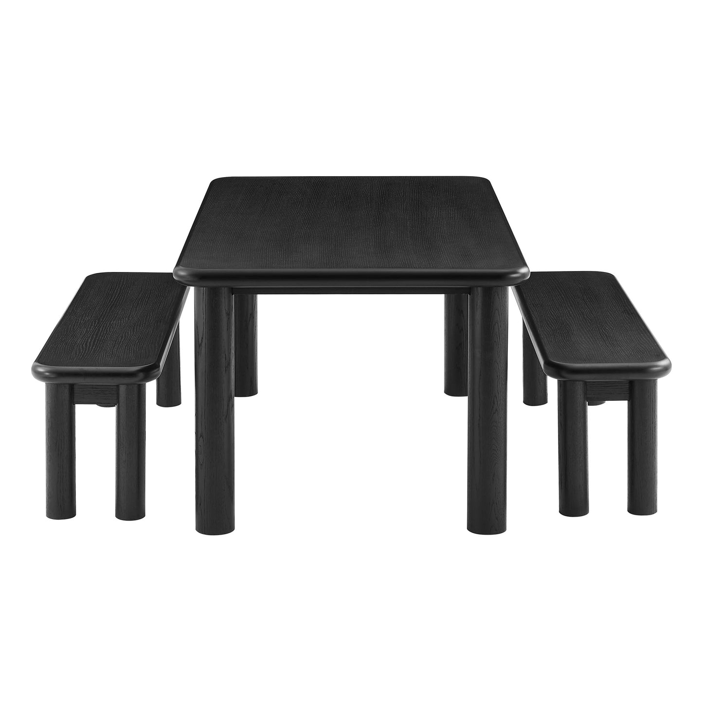 Wells 3-Piece Oak Wood Dining Table and Benches Set in Black