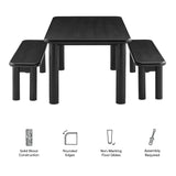 Wells 3-Piece Oak Wood Dining Table and Benches Set in Black