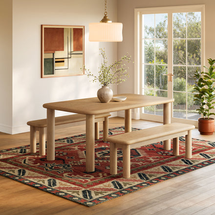 Alvia 3-Piece Oak Wood Dining Table and Benches Set in Weathered Oak