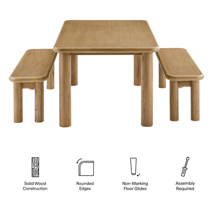 Alvia 3-Piece Oak Wood Dining Table and Benches Set in Weathered Oak