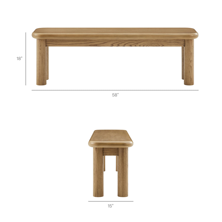 Wells 3-Piece Oak Wood Dining Table and Benches Set in Weathered Oak